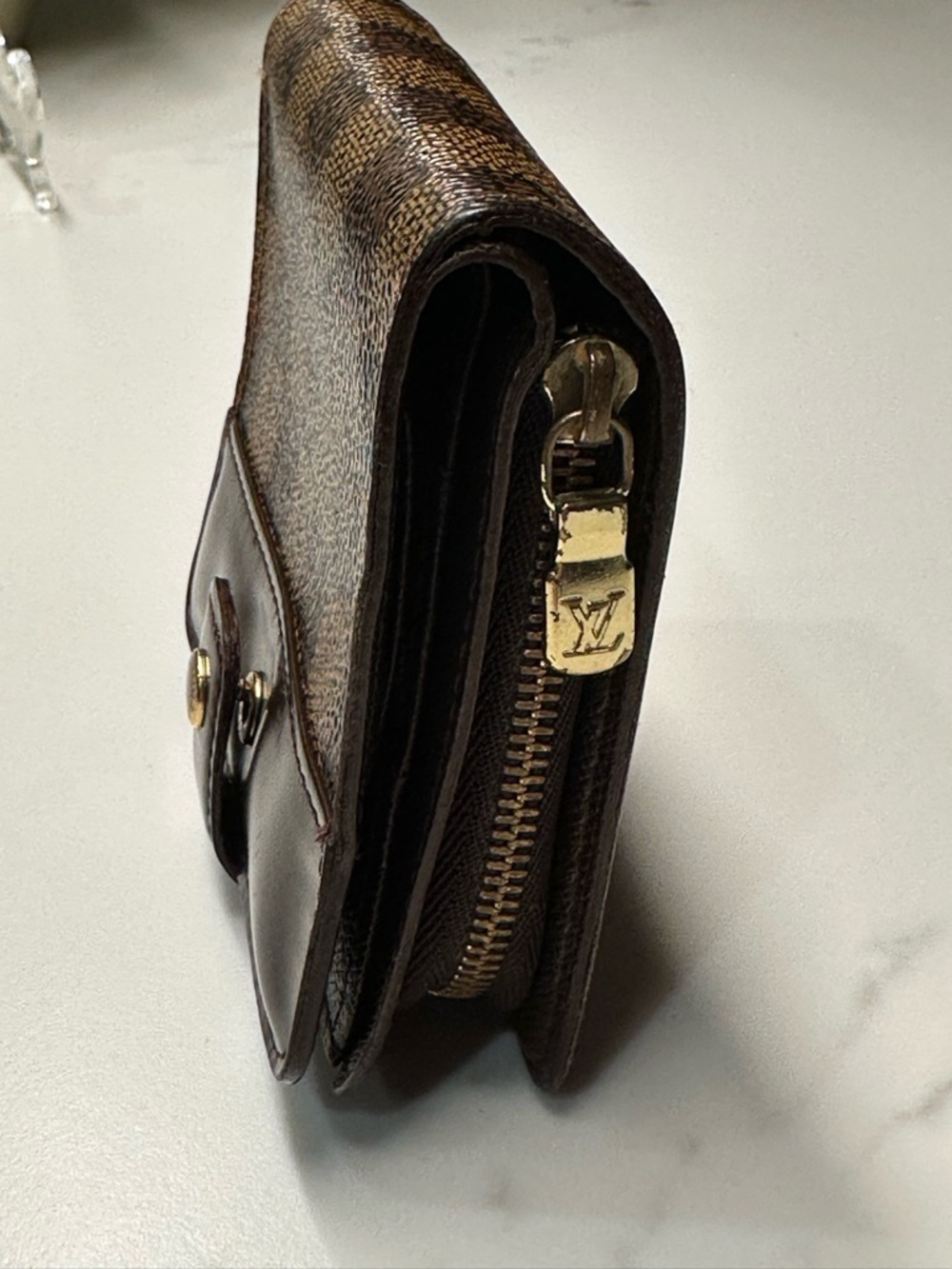 Louis Vuitton Damier Ebene Wallet w/ Gold-Tone Hardware + LV Dust Bag + COA - Picture 6 of 16